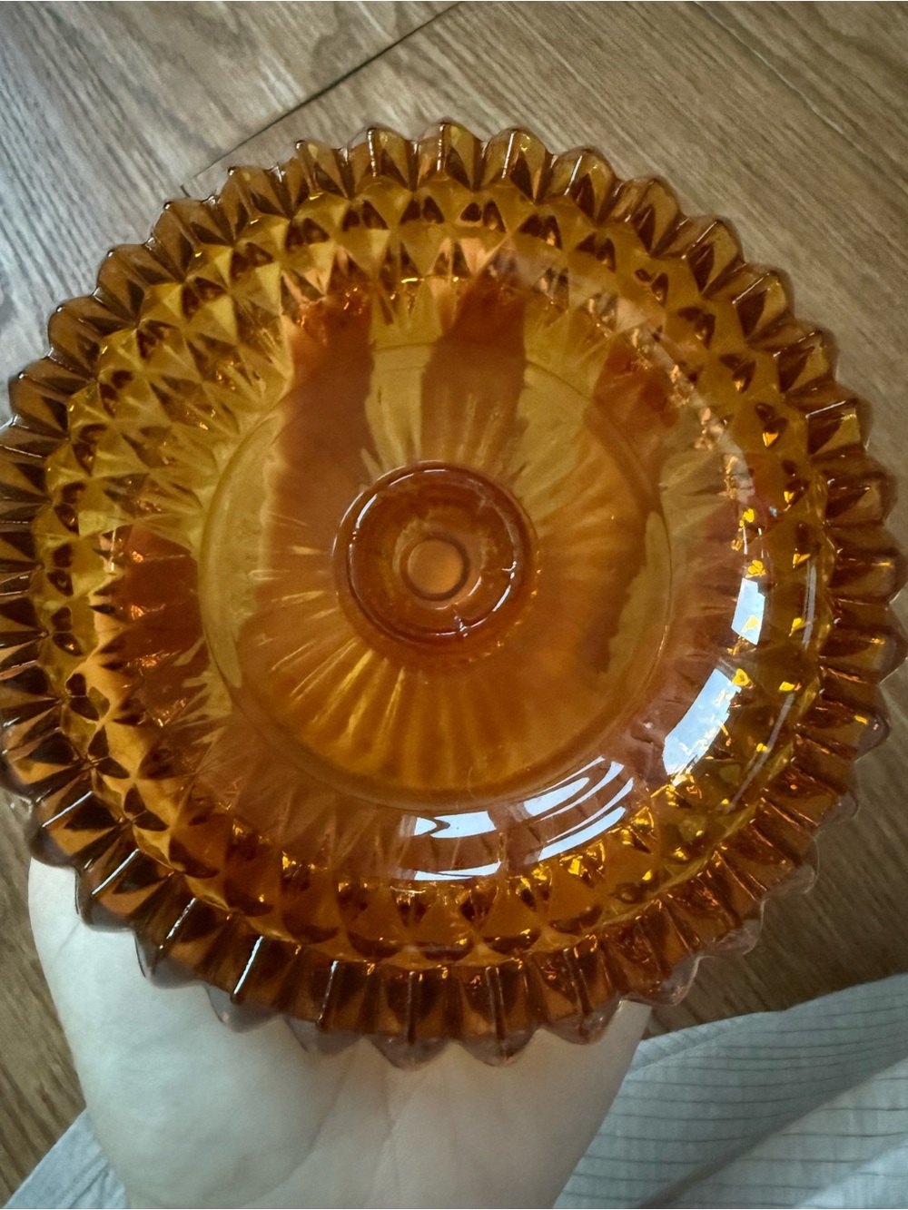 Vintage Indiana Glass sawtooth candle holder - amber glass - excellent condition